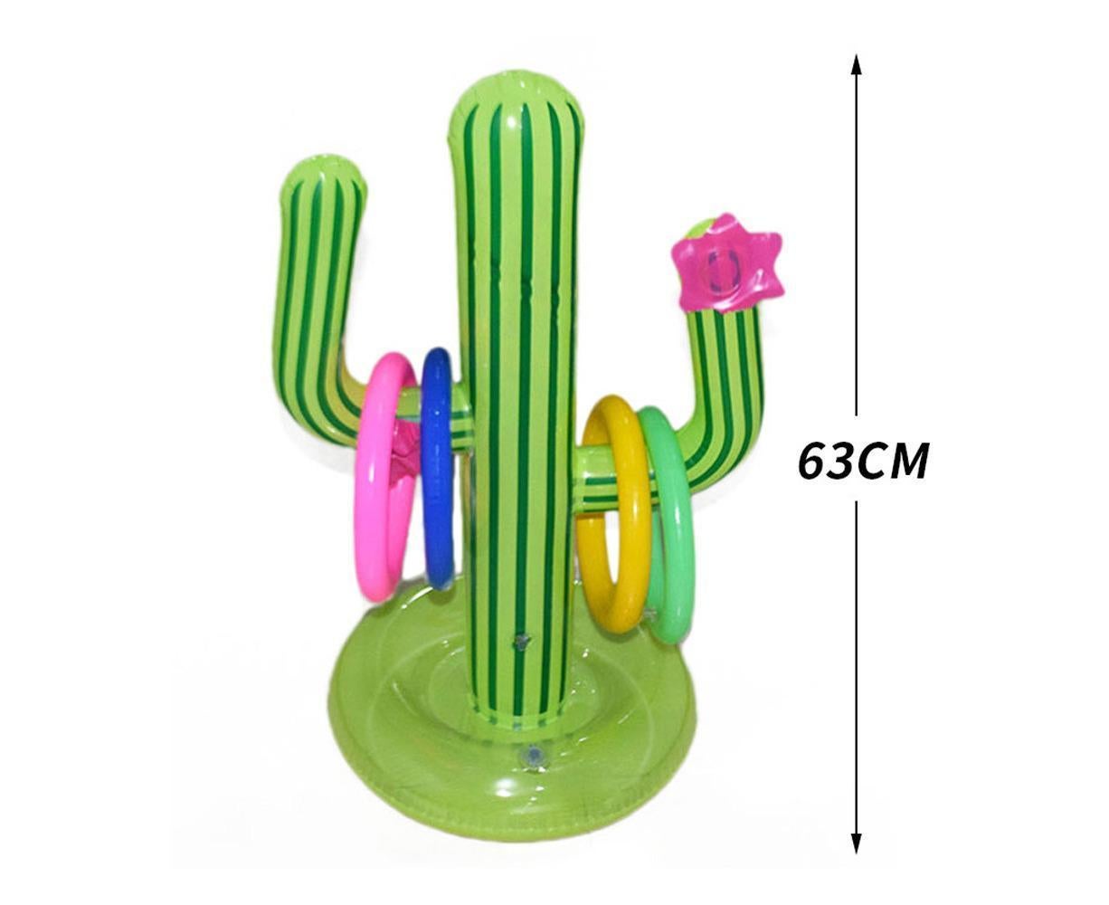 Inflatable Cactus Ring Toss Game Set Target Toss Floating Swimming Ring Toss Includes Inflatable Cactus, 4 Color Rings - Image 2