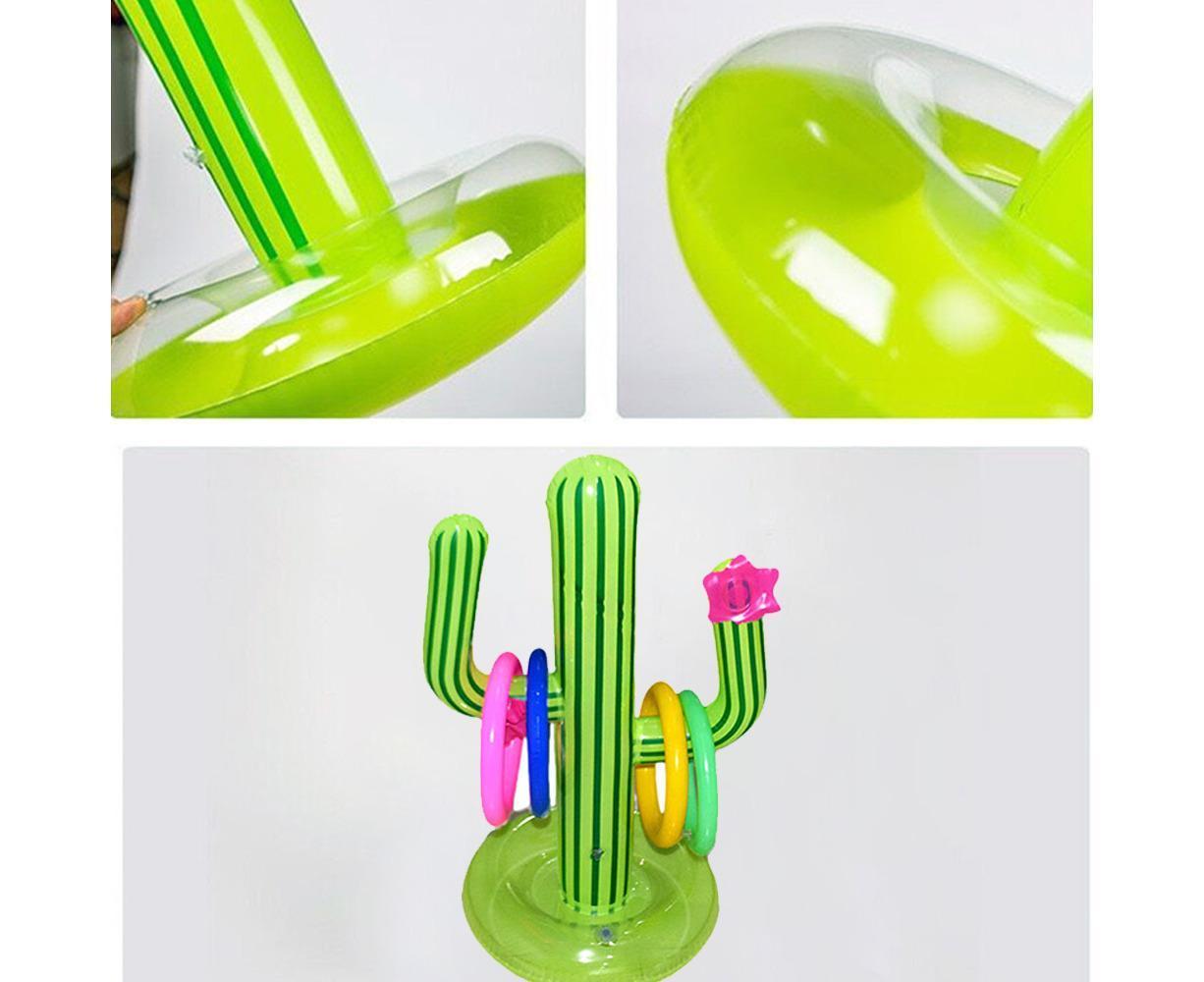 Inflatable Cactus Ring Toss Game Set Target Toss Floating Swimming Ring Toss Includes Inflatable Cactus, 4 Color Rings - Image 3