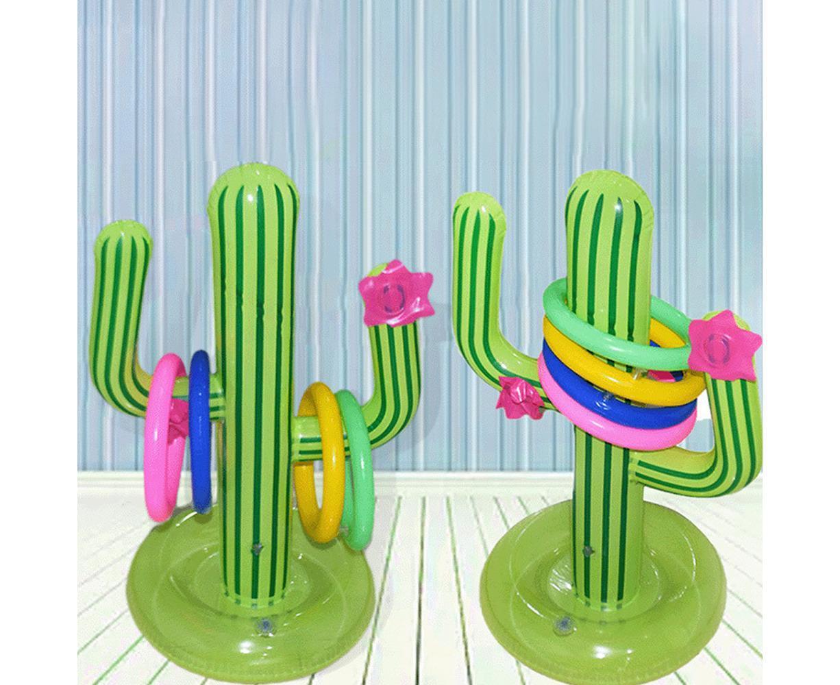 Inflatable Cactus Ring Toss Game Set Target Toss Floating Swimming Ring Toss Includes Inflatable Cactus, 4 Color Rings - Image 4