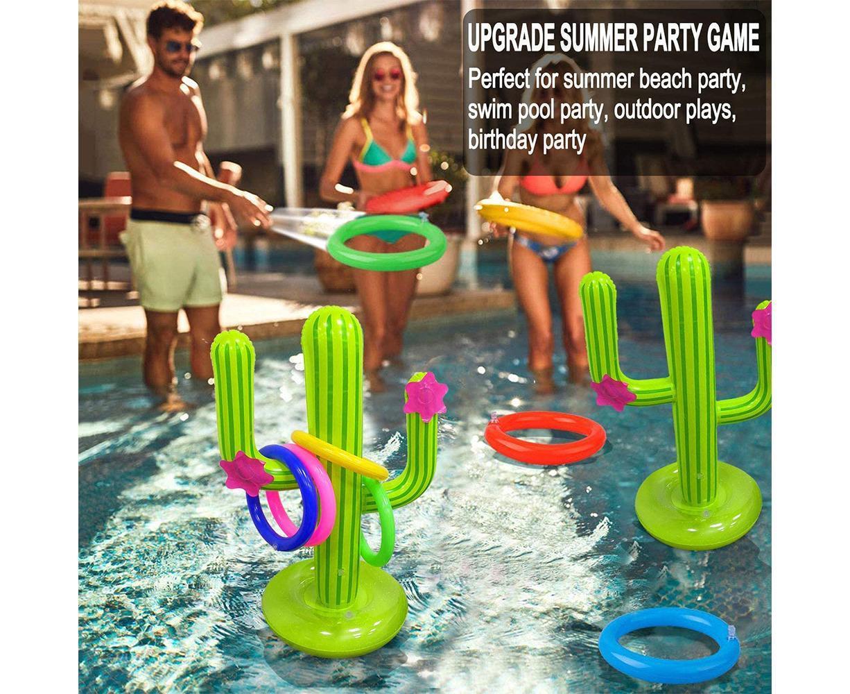 Inflatable Cactus Ring Toss Game Set Target Toss Floating Swimming Ring Toss Includes Inflatable Cactus, 4 Color Rings - Image 5