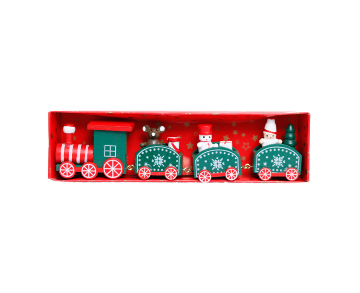 Wooden Christmas Train with 3 Carriages for Boys Girls Babies Festive Advent Calendar Decor Gift-Green - Image 1