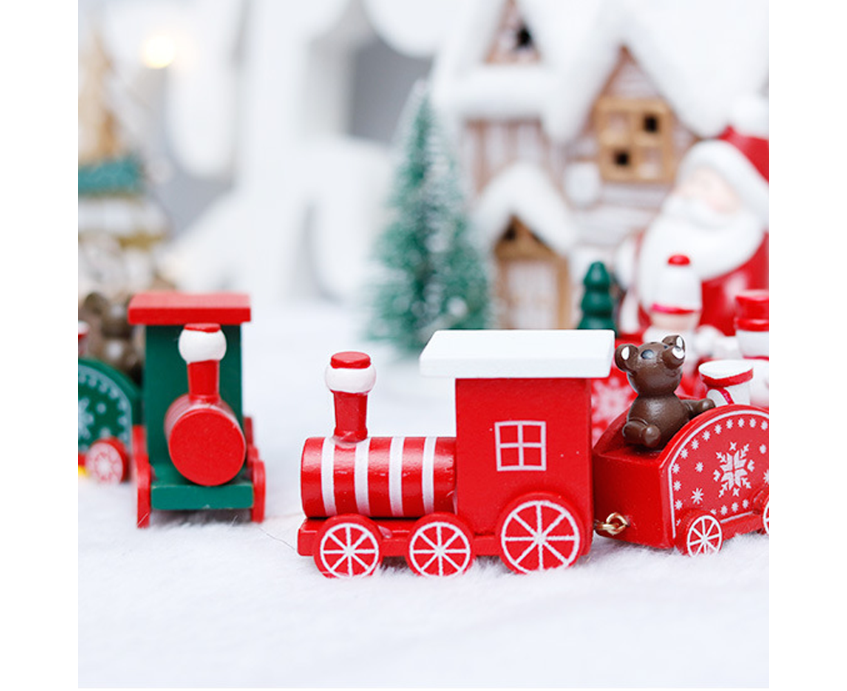 Wooden Christmas Train with 3 Carriages for Boys Girls Babies Festive Advent Calendar Decor Gift-Green - Image 3