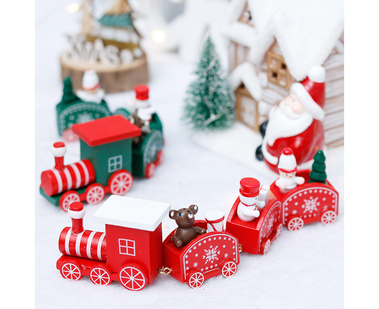 Wooden Christmas Train with 3 Carriages for Boys Girls Babies Festive Advent Calendar Decor Gift-Green - Image 5