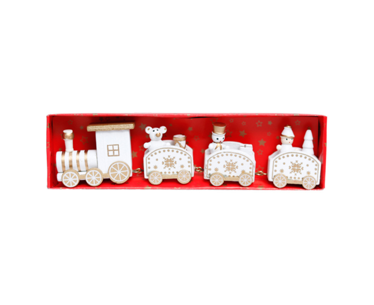 Wooden Christmas Train with 3 Carriages for Boys Girls Babies Festive Advent Calendar Decor Gift-White - Image 1