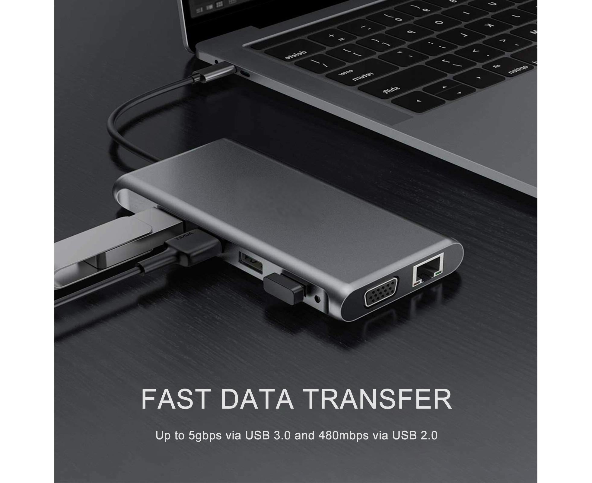 12 in 1 Multi-Interface Connection Type-C Expansion Dock Dual HDMI-compatible Converter - Grey - Image 3