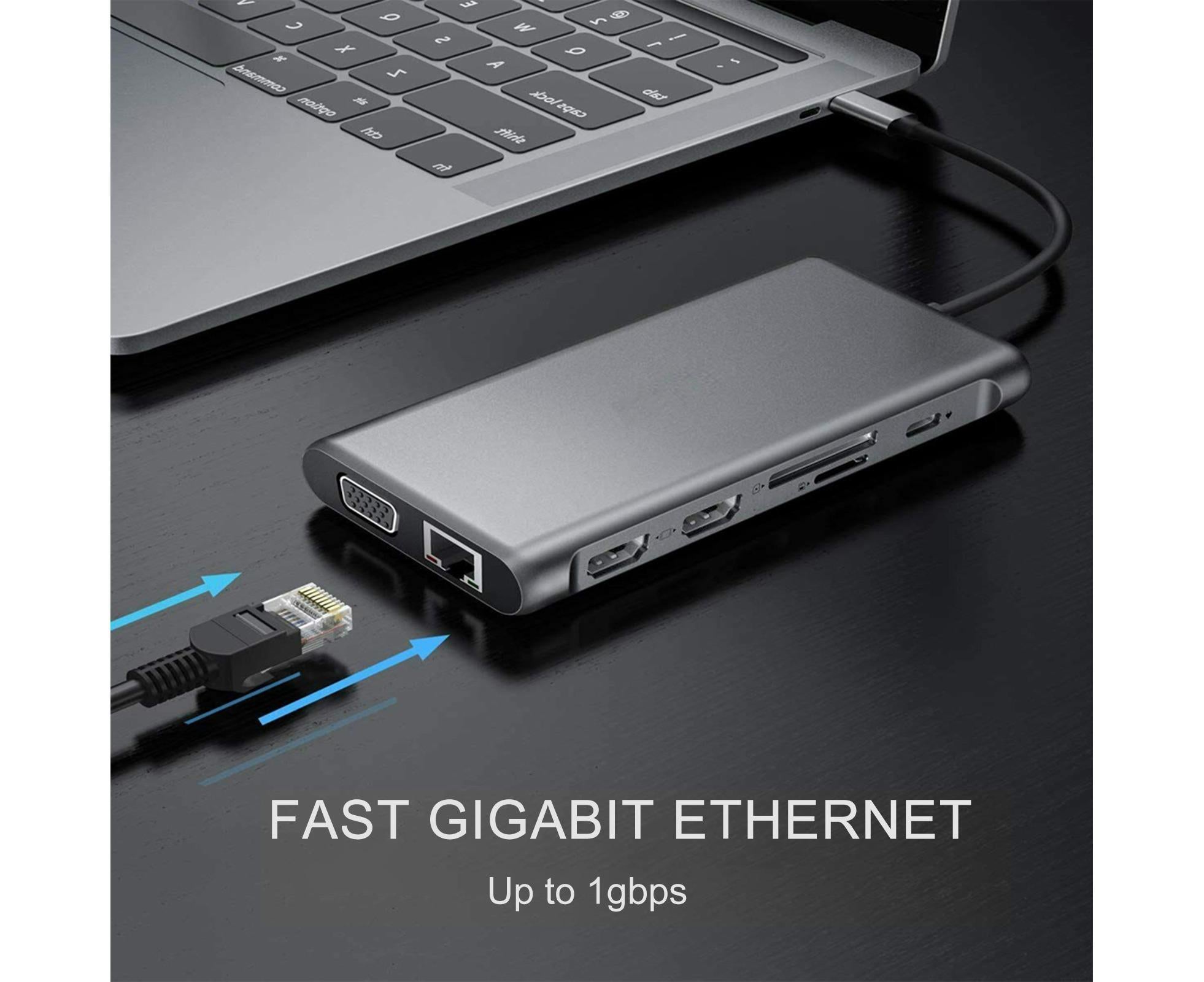 12 in 1 Multi-Interface Connection Type-C Expansion Dock Dual HDMI-compatible Converter - Grey - Image 4