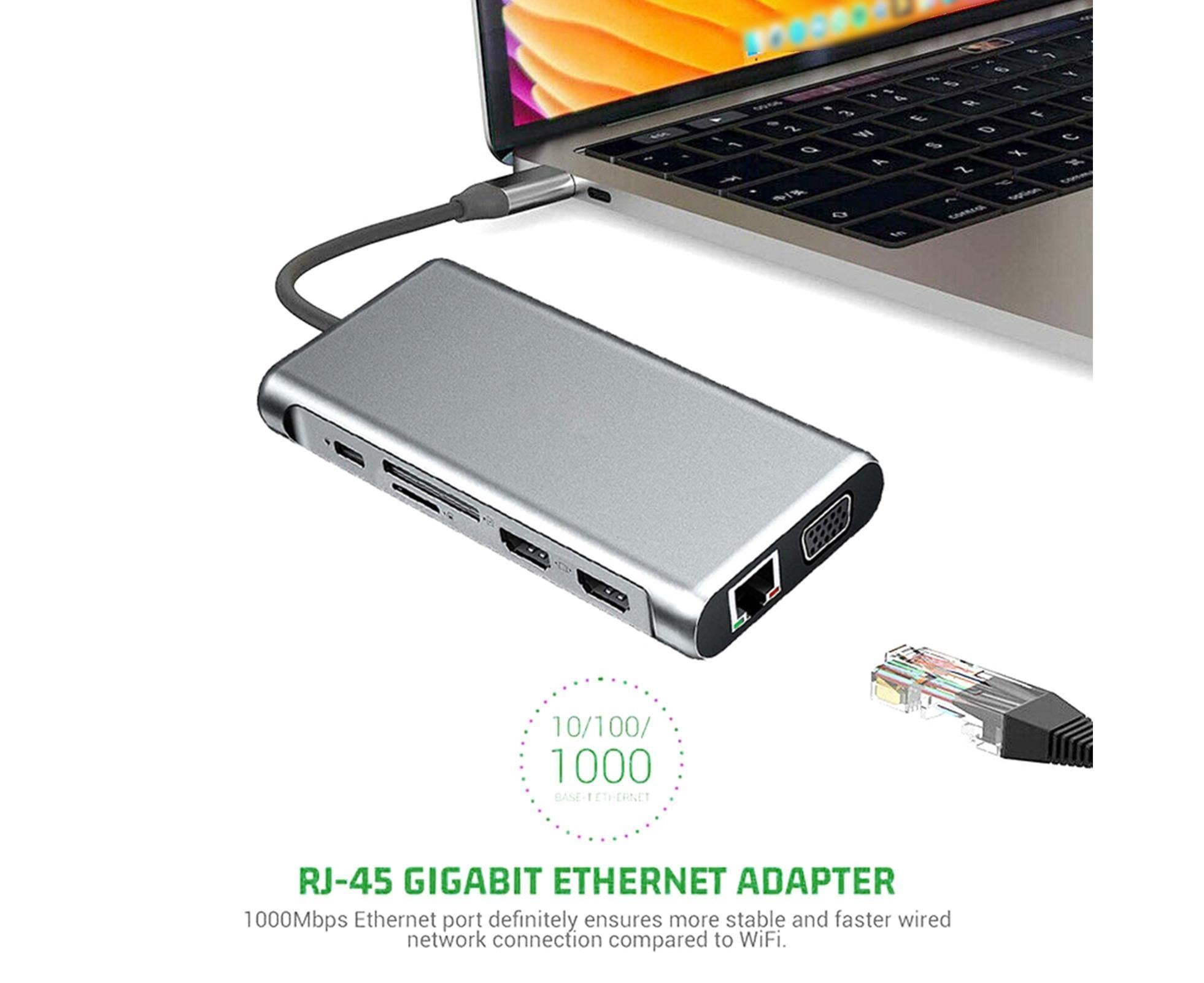 12 in 1 Multi-Interface Connection Type-C Expansion Dock Dual HDMI-compatible Converter - Grey - Image 5