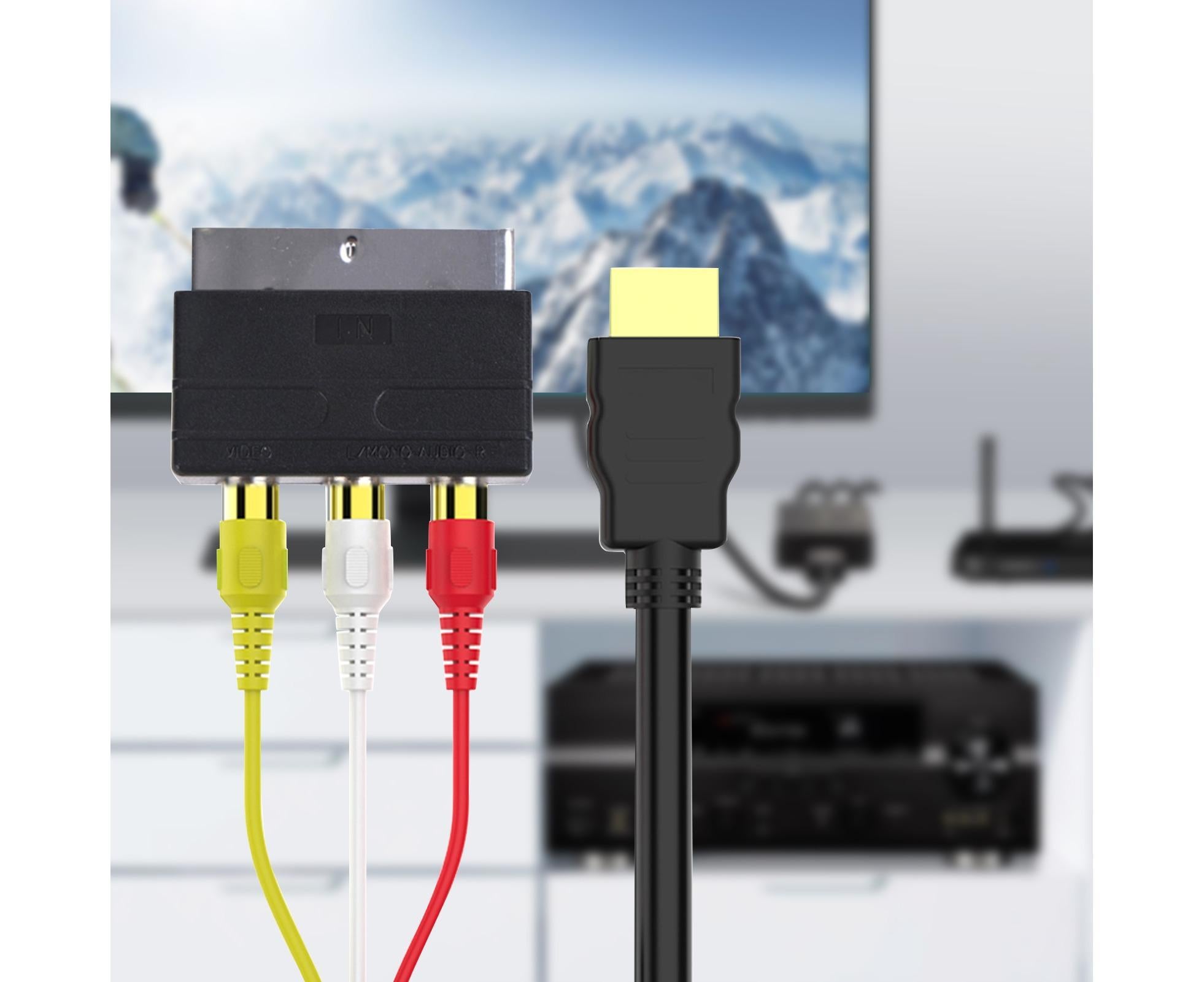 2Pcs/Set RCA Cable HDMI-compatible Male to 3 RCA PVC 3 RCA to SCART Adapter for TV - Black - Image 1