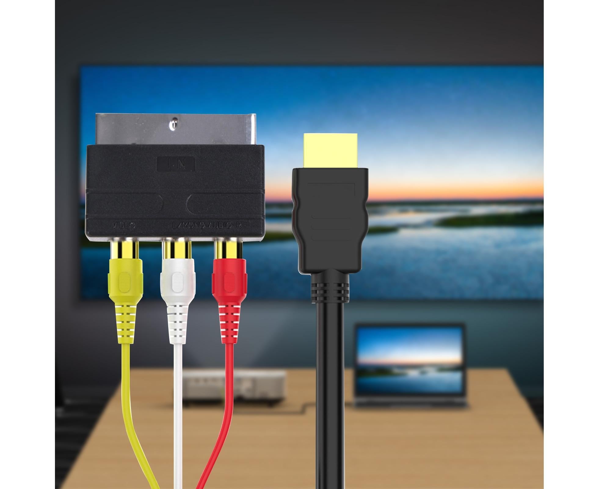 2Pcs/Set RCA Cable HDMI-compatible Male to 3 RCA PVC 3 RCA to SCART Adapter for TV - Black - Image 3