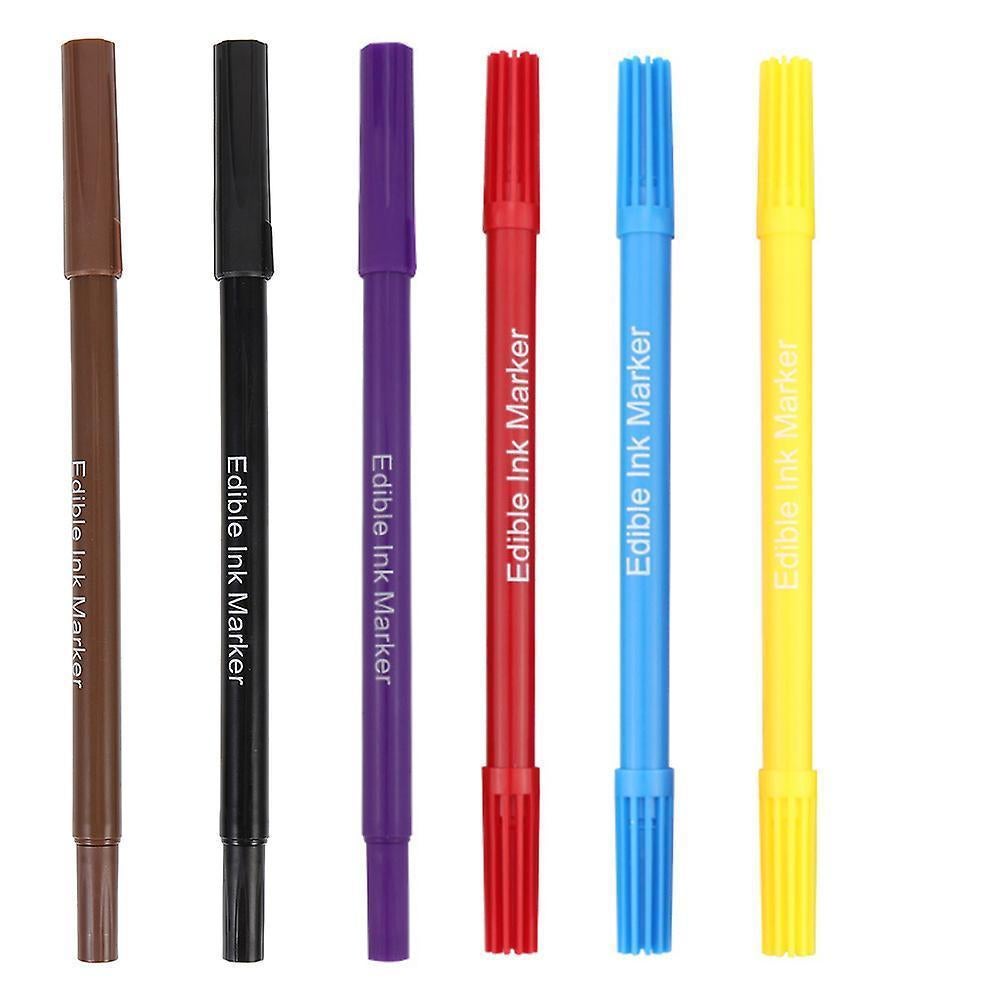 6pcs Double-tips Food Markers Practical Edible Pens Cookie Decorating Pens Convenient Edible Markers - Image 1