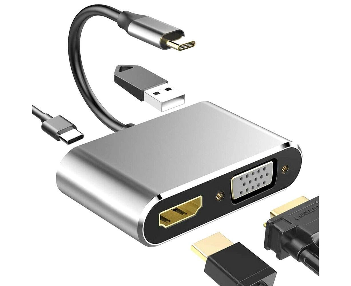 4 in 1 USB Type-C to  HDMI-compatible VGA Card Reader Ports Hub Adapter for MacBook Pro - Black - Image 1