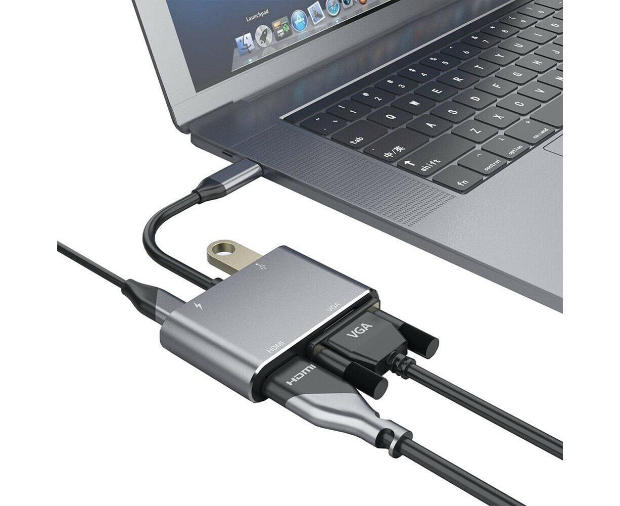 4 in 1 USB Type-C to  HDMI-compatible VGA Card Reader Ports Hub Adapter for MacBook Pro - Black - Image 3