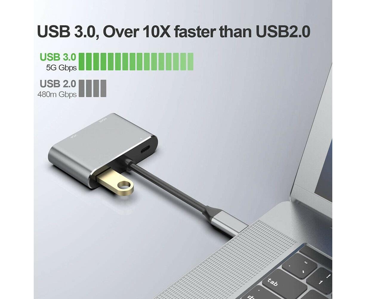 4 in 1 USB Type-C to  HDMI-compatible VGA Card Reader Ports Hub Adapter for MacBook Pro - Black - Image 5