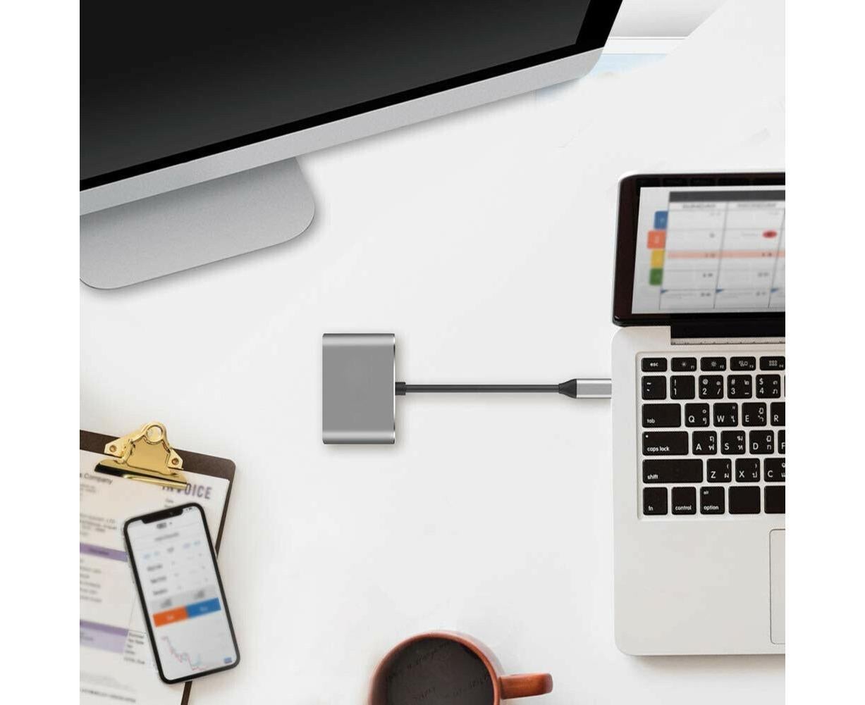 4 in 1 USB Type-C to  HDMI-compatible VGA Card Reader Ports Hub Adapter for MacBook Pro - Black - Image 6