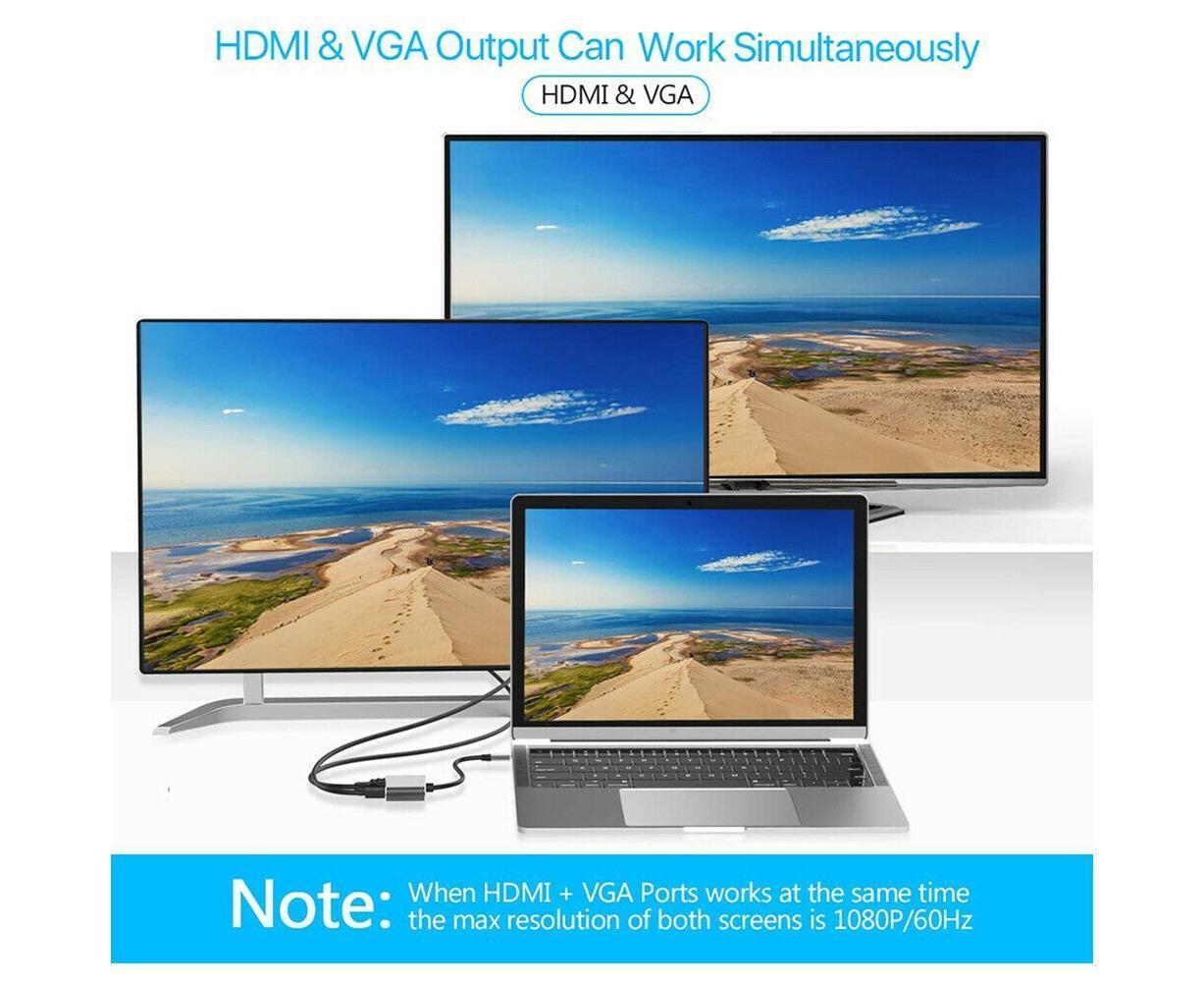 4 in 1 USB Type-C to  HDMI-compatible VGA Card Reader Ports Hub Adapter for MacBook Pro - Black - Image 8