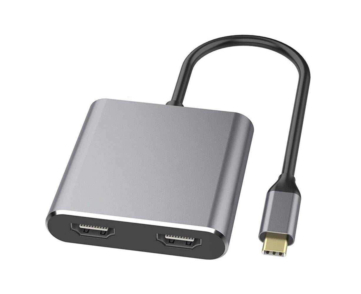 4 in1 Type C to Dual HDMI-compatible USB 3.0 4K Display Adapter Converter for MacBook Pro - Grey - Image 2