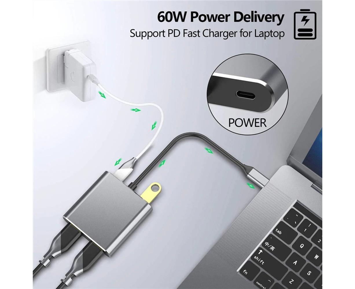 4 in1 Type C to Dual HDMI-compatible USB 3.0 4K Display Adapter Converter for MacBook Pro - Grey - Image 4