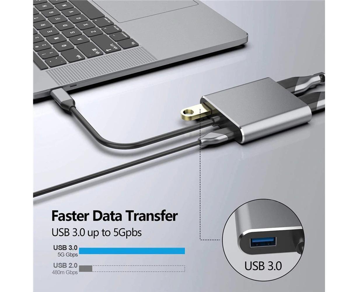 4 in1 Type C to Dual HDMI-compatible USB 3.0 4K Display Adapter Converter for MacBook Pro - Grey - Image 5
