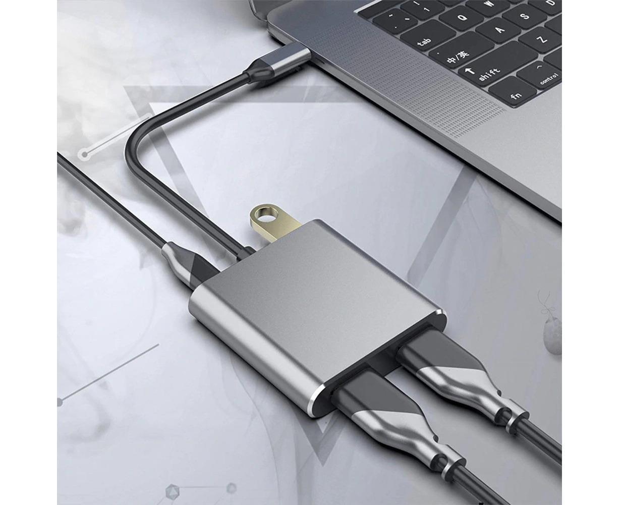 4 in1 Type C to Dual HDMI-compatible USB 3.0 4K Display Adapter Converter for MacBook Pro - Grey - Image 6