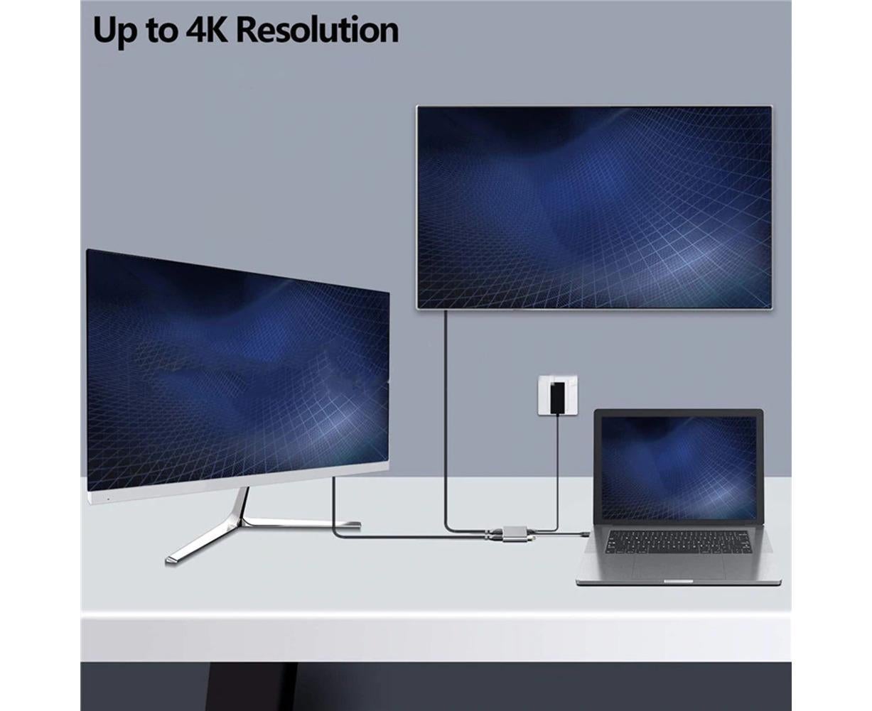 4 in1 Type C to Dual HDMI-compatible USB 3.0 4K Display Adapter Converter for MacBook Pro - Grey - Image 7
