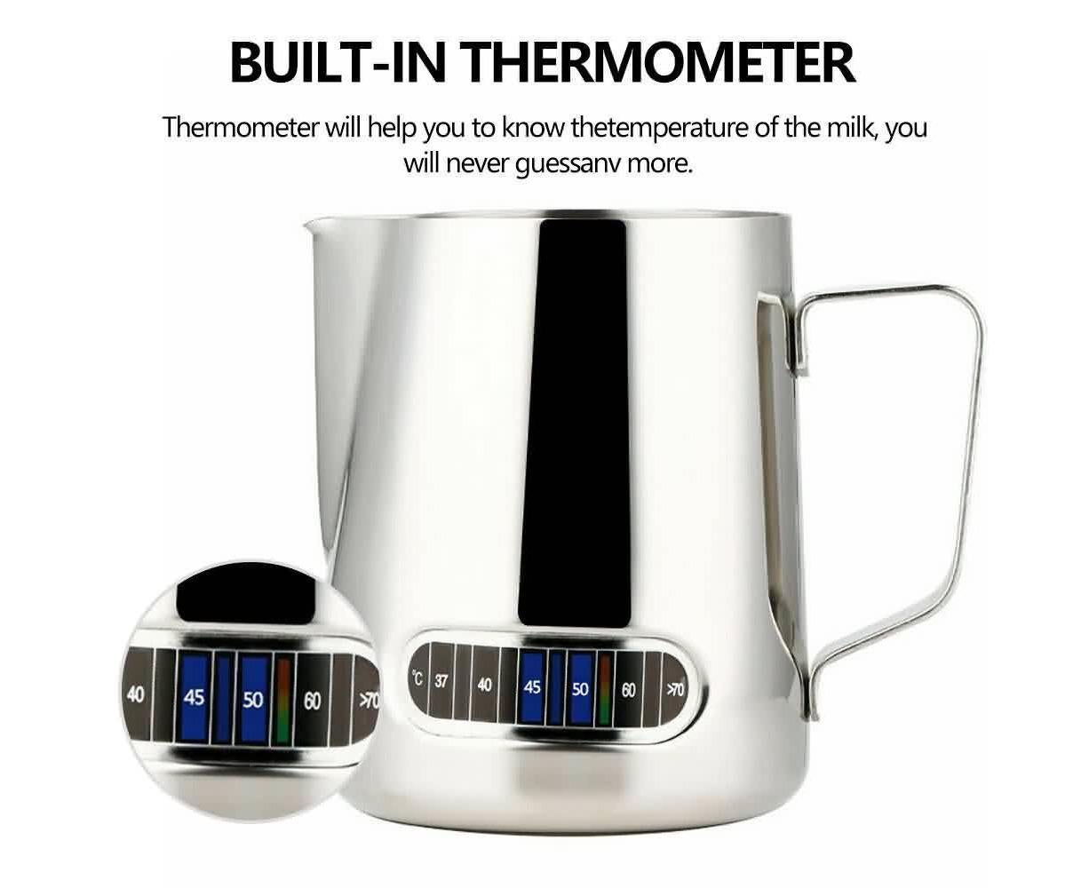 600ml Milk Frothing Thermometer Espresso Coffee Pitcher Stainless Steel Jug - Image 4