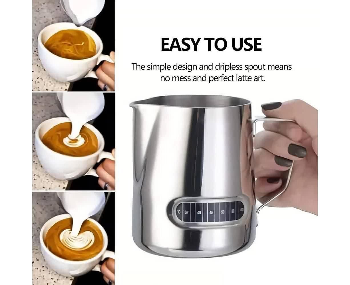 600ml Milk Frothing Thermometer Espresso Coffee Pitcher Stainless Steel Jug - Image 5