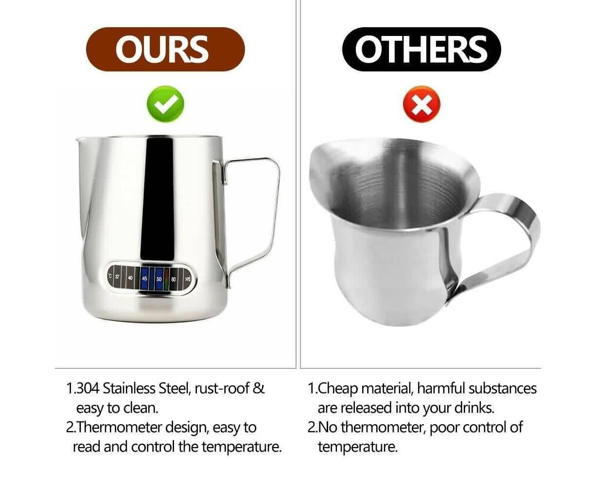 600ml Milk Frothing Thermometer Espresso Coffee Pitcher Stainless Steel Jug - Image 6