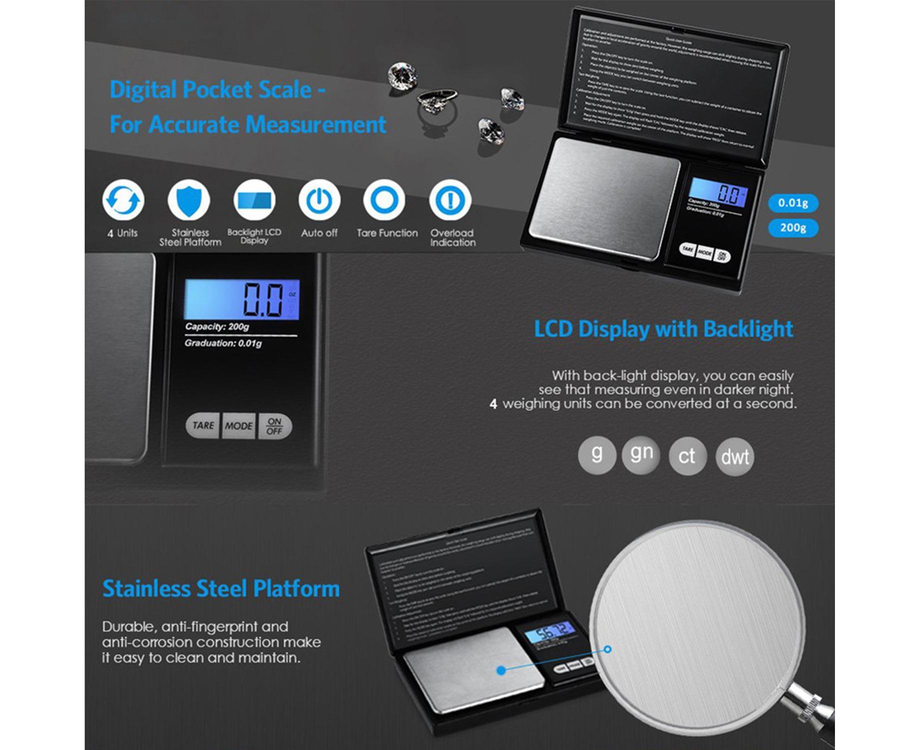 100g Jewelry Scale Digital Pocket Scales LCD Display Scale Small Mini Kitchen Scales Weight g dwt gn ct for Baking Cooking Portable Jewelry - Image 6