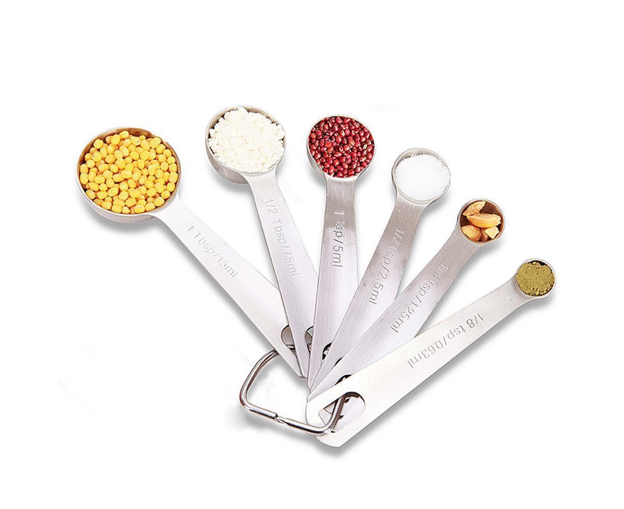 6Pcs Stainless Steel Measuring Spoons Set Measure Baking Coffee Kitchen Tool - Image 1