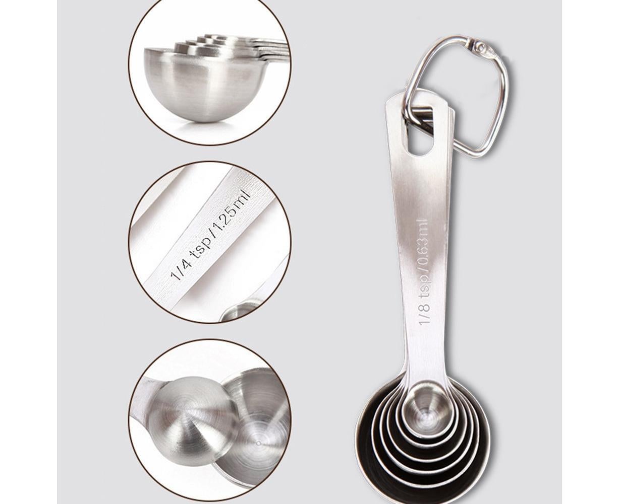 6Pcs Stainless Steel Measuring Spoons Set Measure Baking Coffee Kitchen Tool - Image 5
