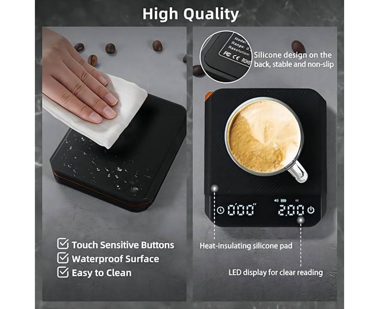 Coffee Scale with Timer 2000g/0.1g Rechargeable Espresso Scale Portable Digital Kitchen Scale with 3 Timing Mode g/oz/ml Unit Switching - Image 2