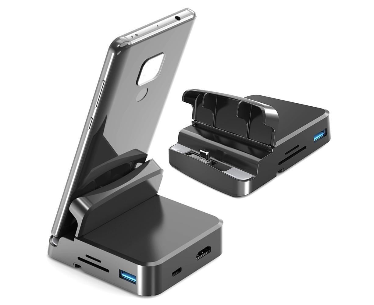 5 in1 Type C to HDMI-compatible Adapter USB 3.0/2.0 TFCard Slot Converter Holder - Black - Image 1