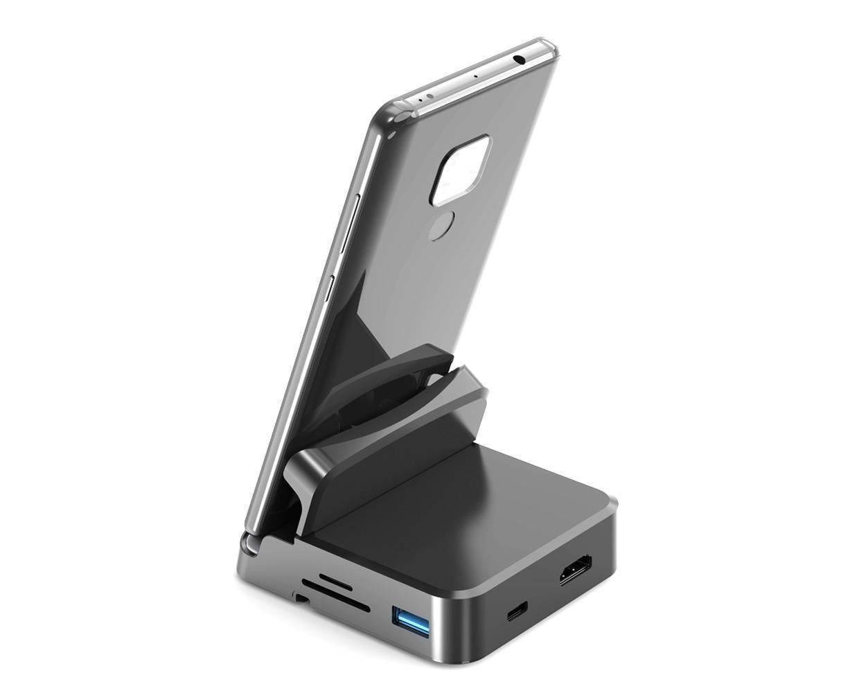 5 in1 Type C to HDMI-compatible Adapter USB 3.0/2.0 TFCard Slot Converter Holder - Black - Image 3