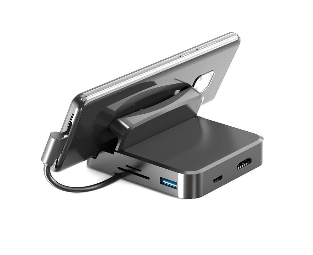 5 in1 Type C to HDMI-compatible Adapter USB 3.0/2.0 TFCard Slot Converter Holder - Black - Image 4