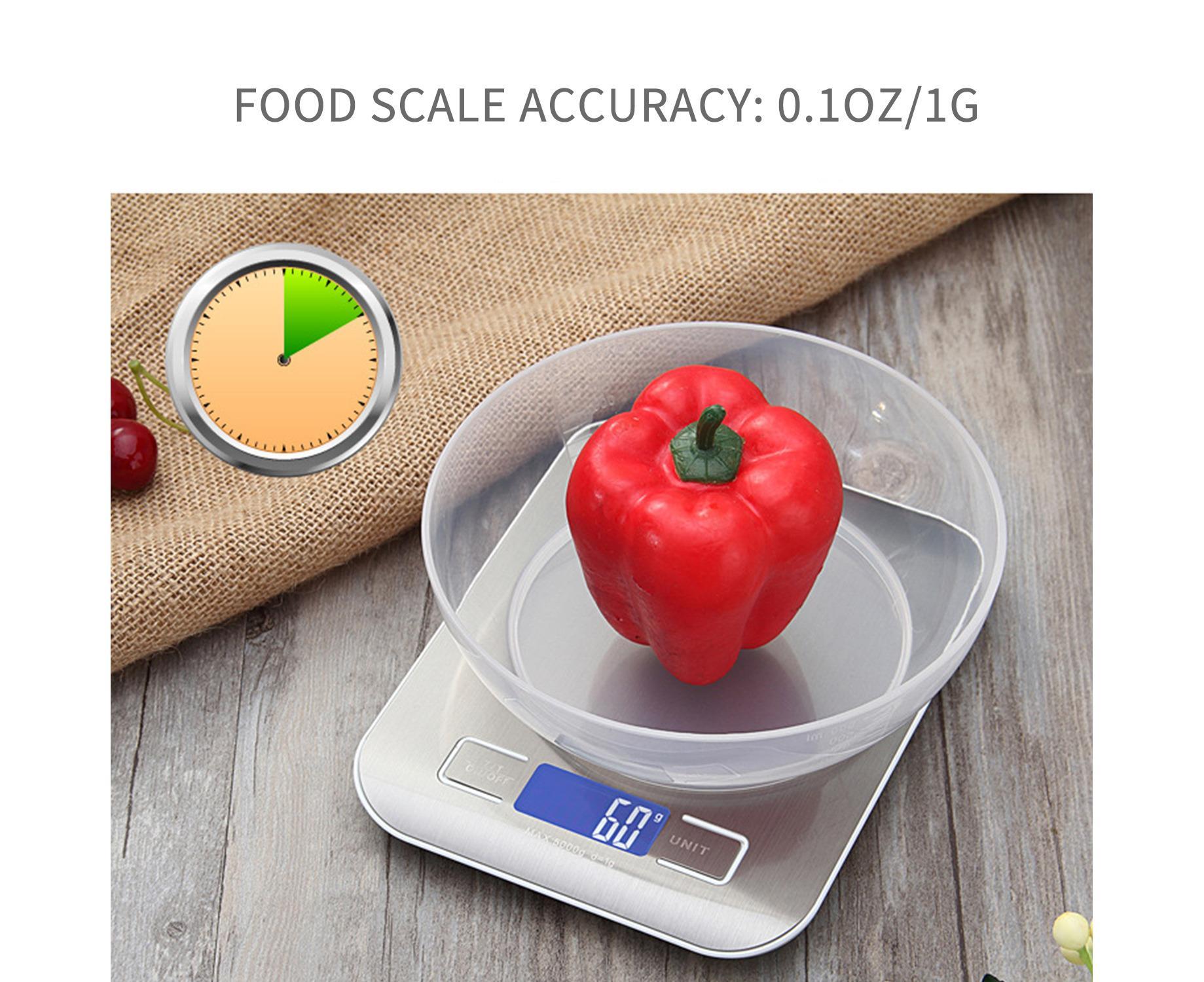 11lb Food Scale Digital Kitchen Scale LCD Display Scale Weight KG G oz ml and lb for Baking and Cooking Stainless Steel Portable Food Scale - Image 3
