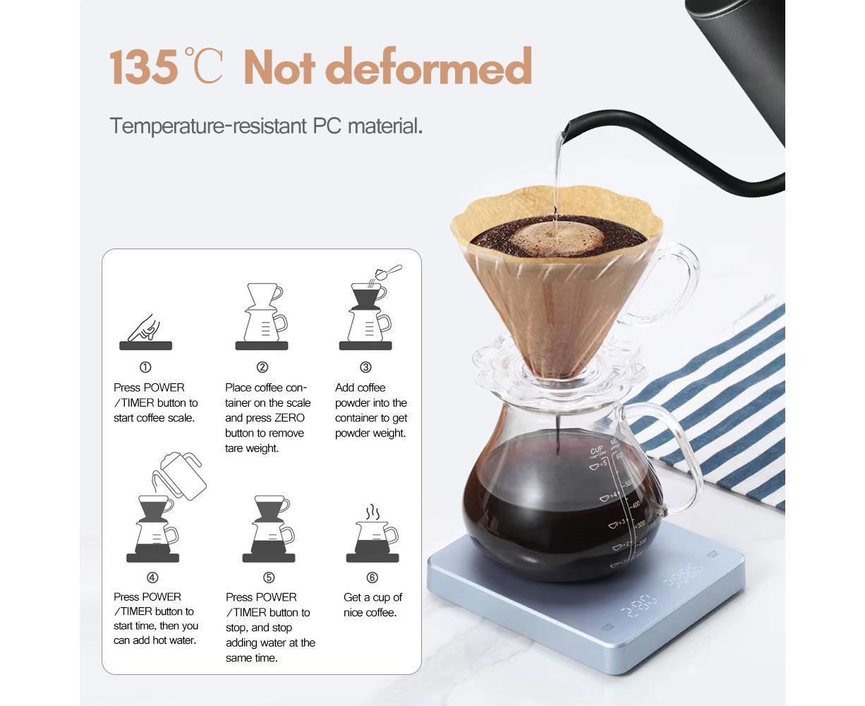 Digital Coffee Scale with Timer LED Screen Espresso Scale Built-in Battery 5kg Max.Weighing 0.1g High Precision Measures in oz/ml/g Kitchen - Image 5