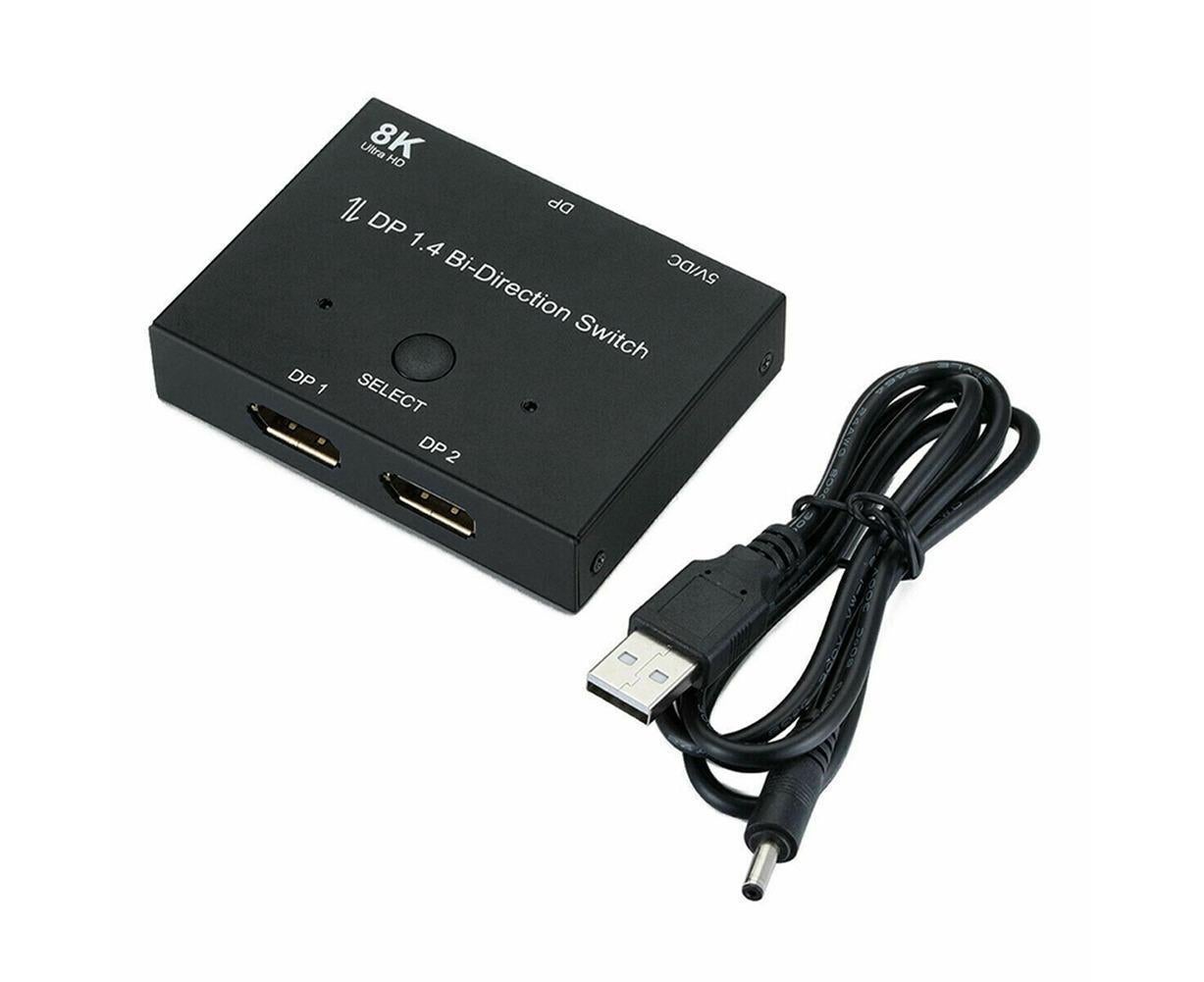 8K DP 1 In 2 Out Displayport Splitter Switch for HDTV Graphics Card Computer - Black - Image 2