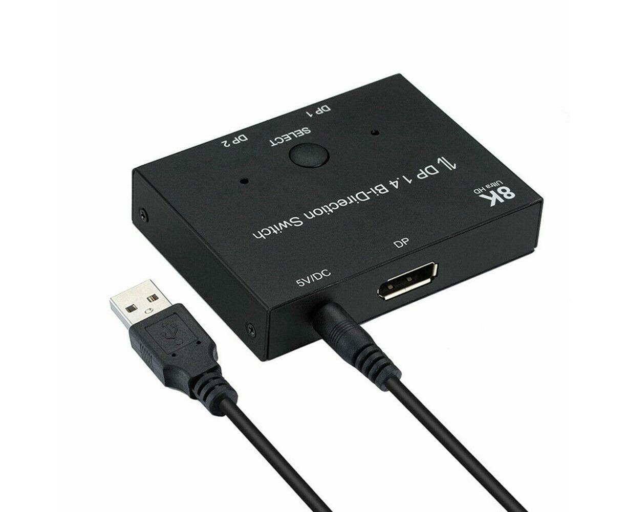 8K DP 1 In 2 Out Displayport Splitter Switch for HDTV Graphics Card Computer - Black - Image 3