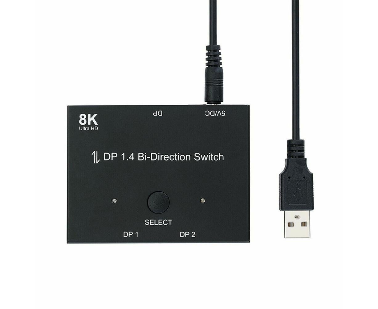 8K DP 1 In 2 Out Displayport Splitter Switch for HDTV Graphics Card Computer - Black - Image 4
