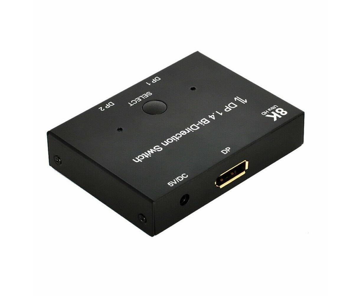 8K DP 1 In 2 Out Displayport Splitter Switch for HDTV Graphics Card Computer - Black - Image 5