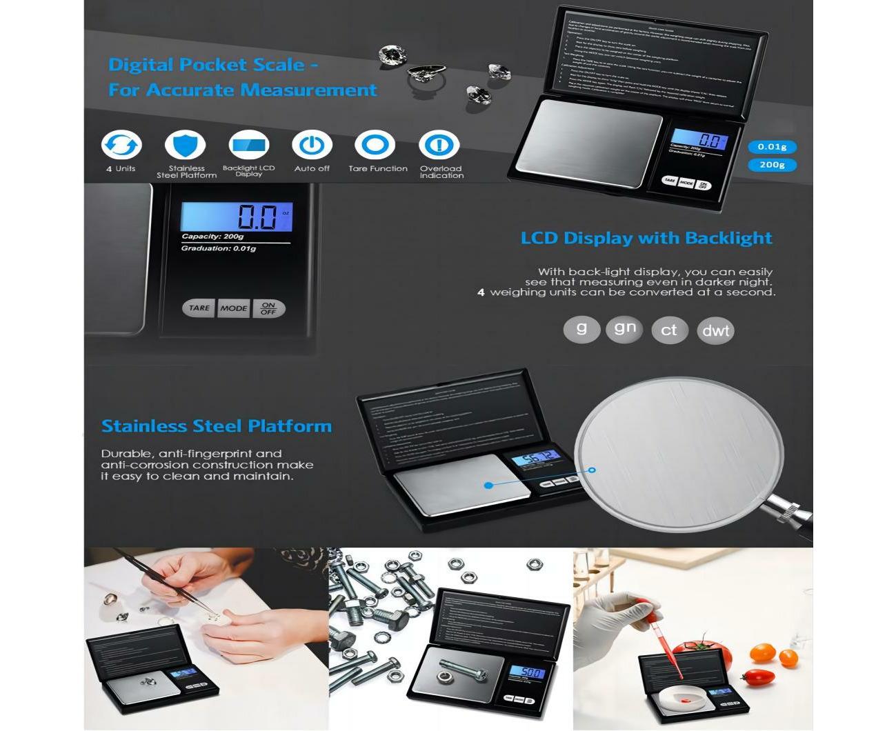Electronic Pocket Mini Digital Gold Jewellery kitchen Scales 0.1G to 1000 Grams - Image 3