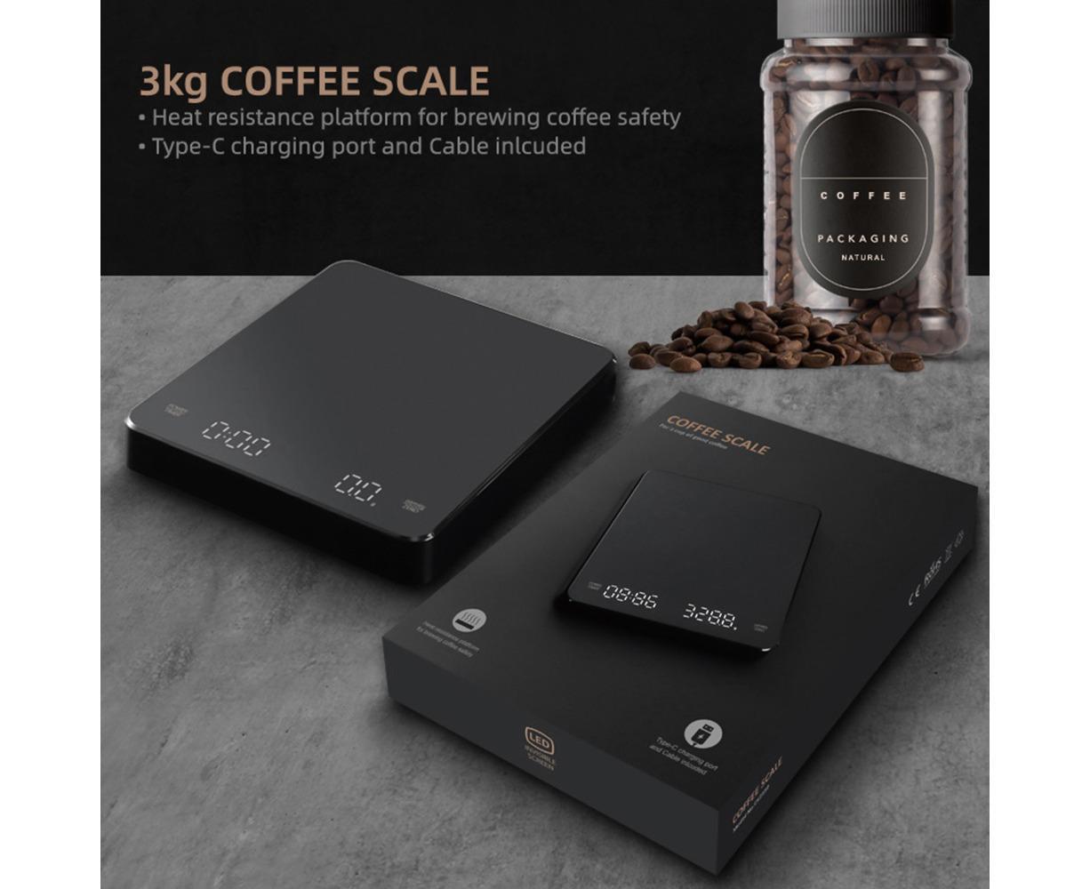 Digital Coffee Scale with Timer LED Screen Espresso Scale Built-in Battery 3kg Max.Weighing 0.1g High Precision Measures in oz/ml/g Kitchen - Image 4