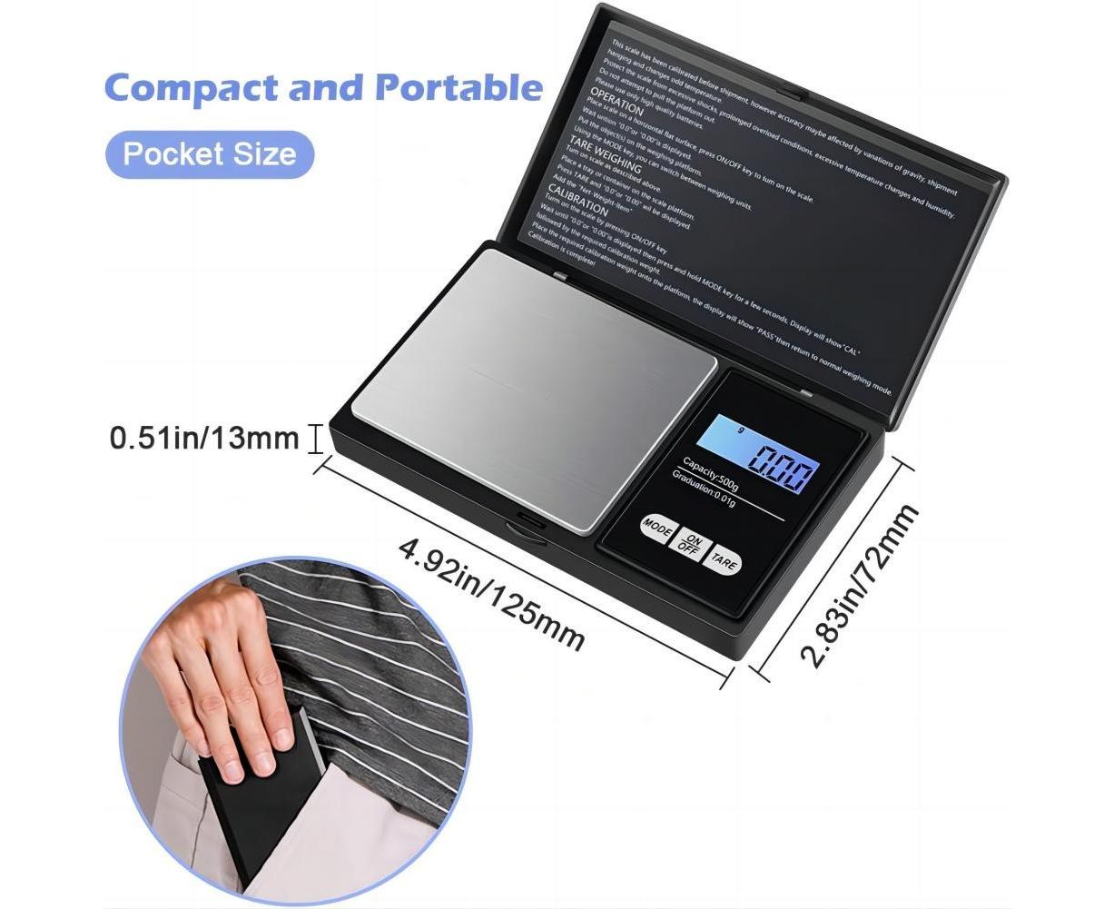 Precision Scale 0.01g, 500g/0.01g, Pocket Scale with LCD Display, Small Jewelry Scale, Kitchen Scale, Precision Scale with Tare Function - Image 4