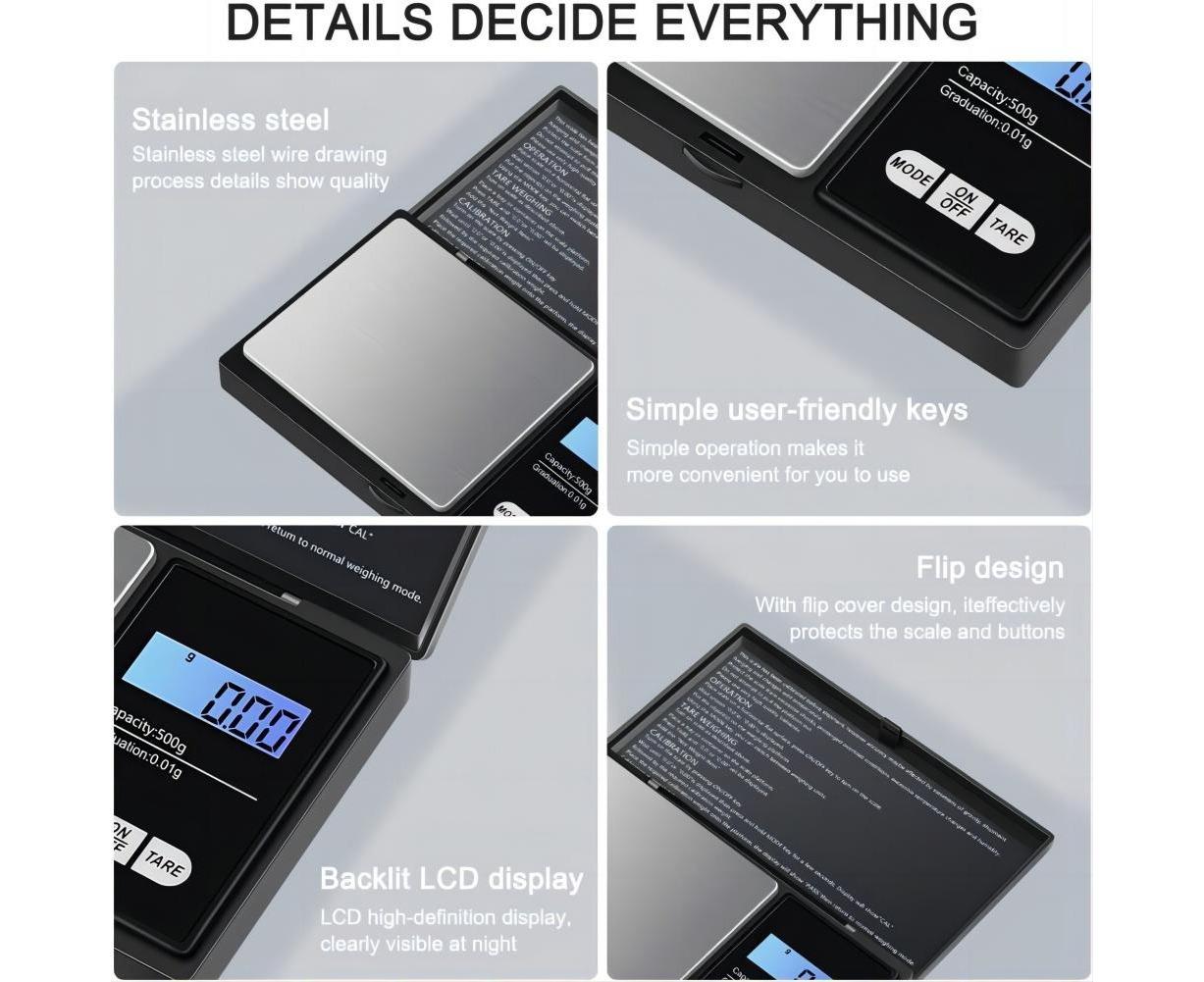 Precision Scale 0.01g, 500g/0.01g, Pocket Scale with LCD Display, Small Jewelry Scale, Kitchen Scale, Precision Scale with Tare Function - Image 5