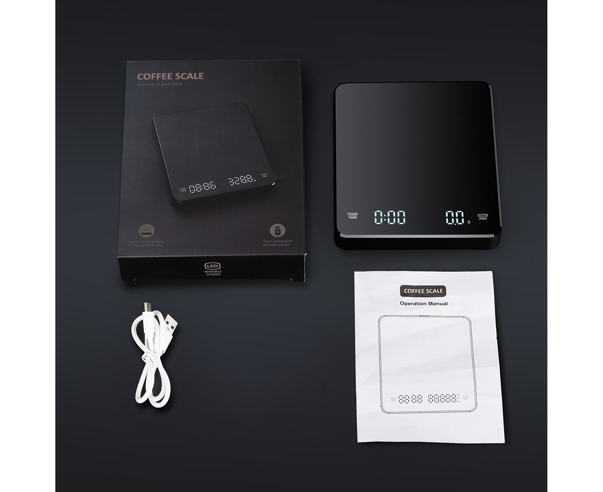 3kg/0.1g Digital Coffee Scale with Timer LED Screen Espresso Scales Rechargeable Electronic Kitchen Scale oz/ml/g High Precision Measuring - Image 2