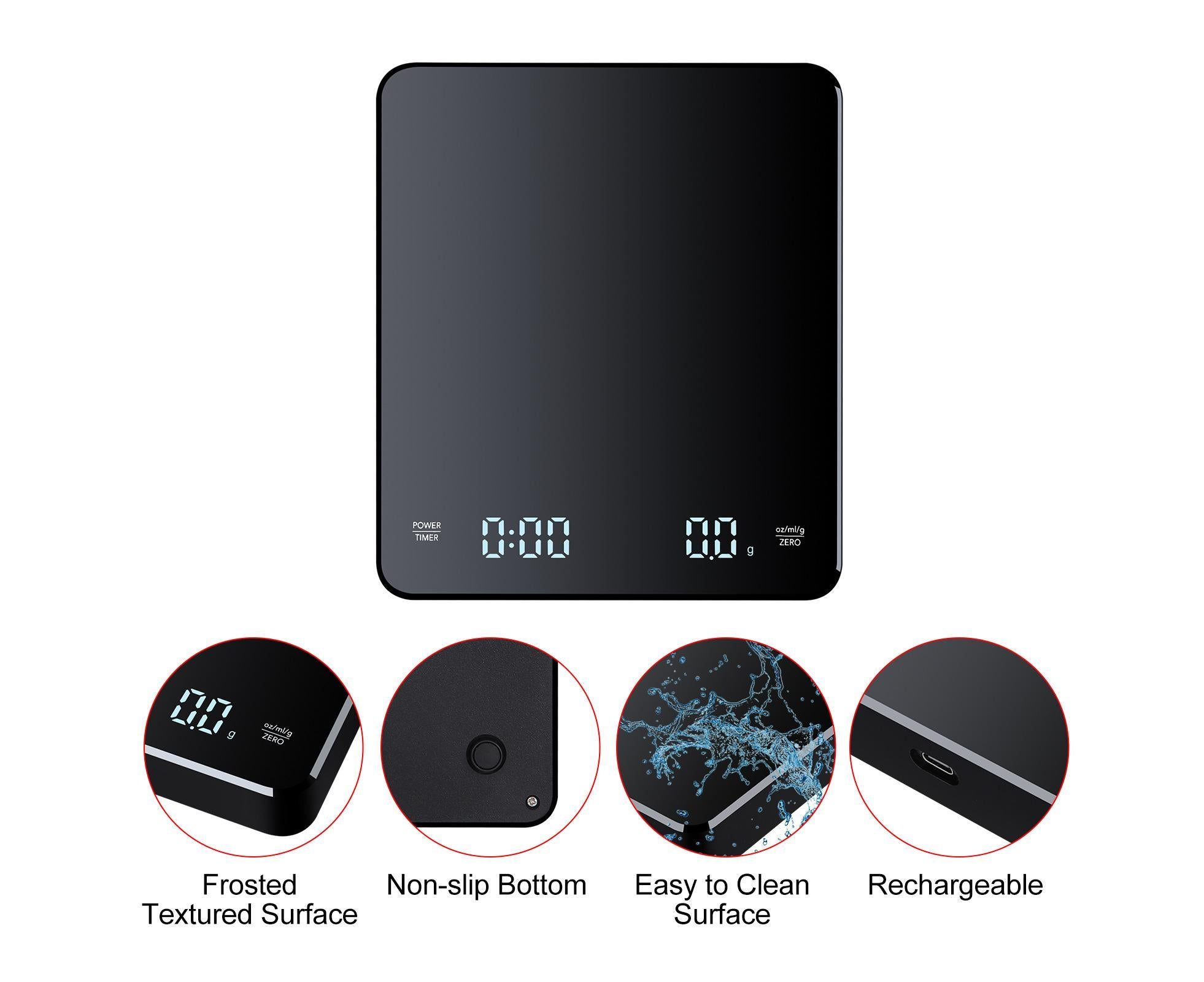 3kg/0.1g Digital Coffee Scale with Timer LED Screen Espresso Scales Rechargeable Electronic Kitchen Scale oz/ml/g High Precision Measuring - Image 5