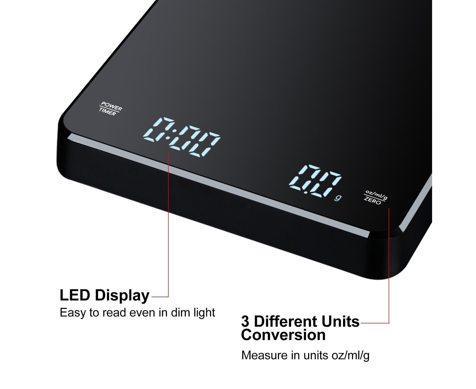 3kg/0.1g Digital Coffee Scale with Timer LED Screen Espresso Scales Rechargeable Electronic Kitchen Scale oz/ml/g High Precision Measuring - Image 6