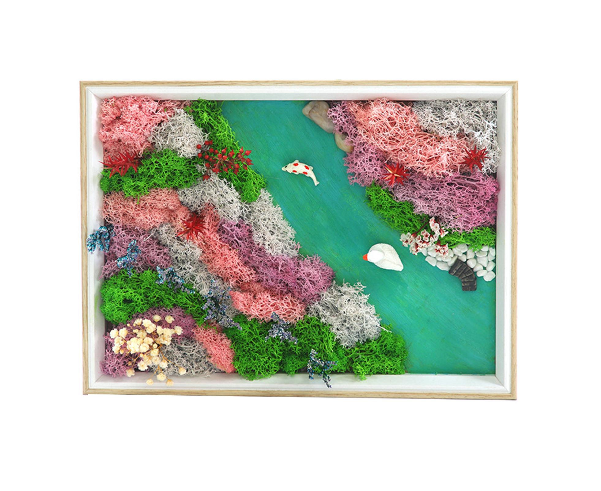 1 Set Everlasting Moss Painting Unique Creative Ocean World Picture with Photo Frame for Home Decoration - Image 1