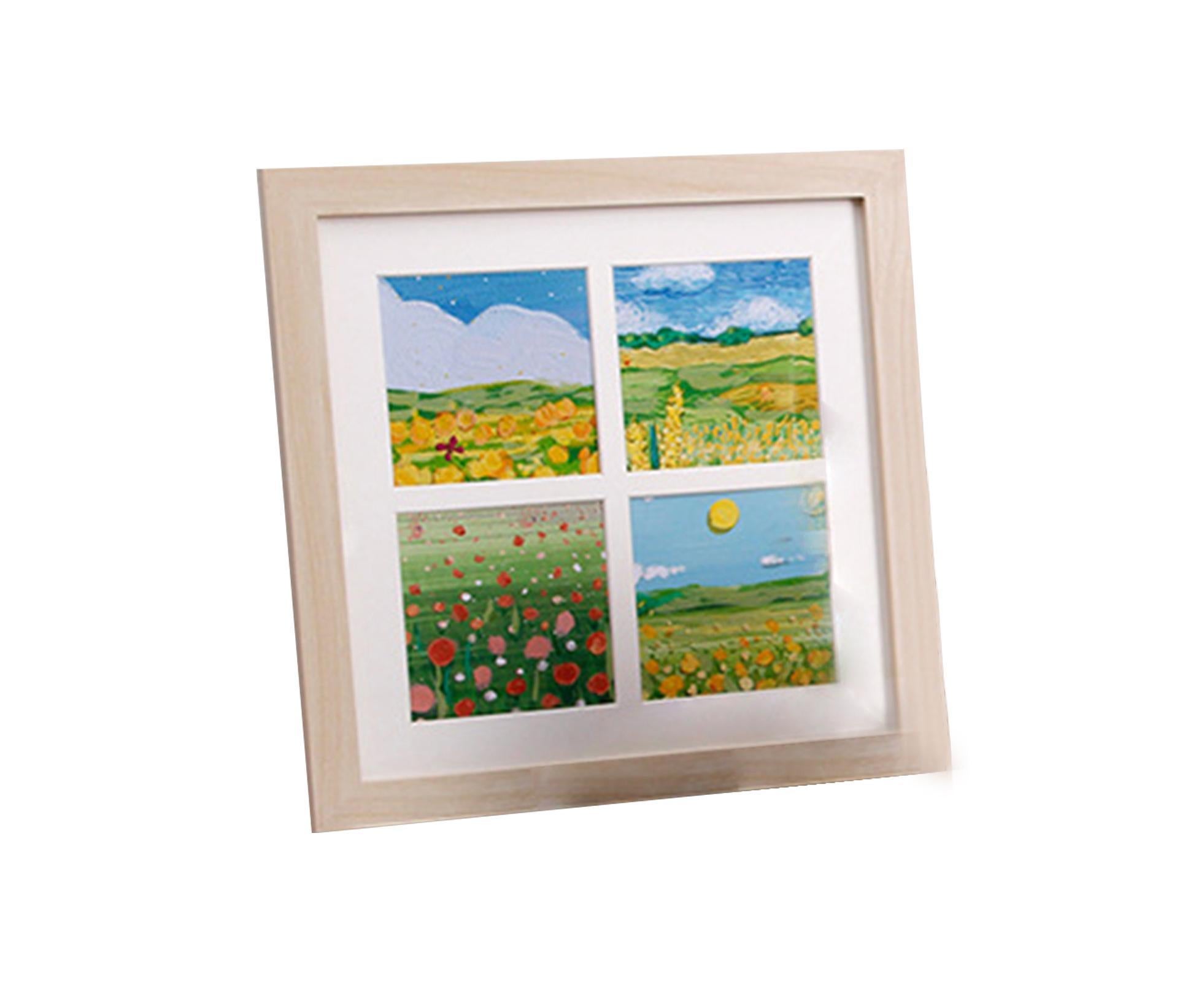 1 Set Painting Frame Not Easily Deformed Sturdy Square 4/9 Grids Picture Display Stands Home Supply - Light Brown - Image 1