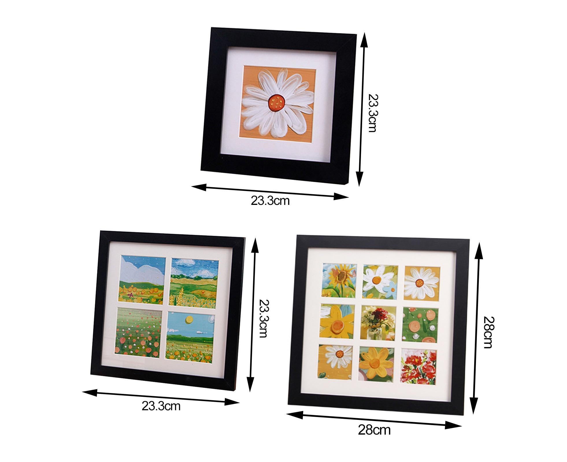1 Set Painting Frame Not Easily Deformed Sturdy Square 4/9 Grids Picture Display Stands Home Supply - Light Brown - Image 2